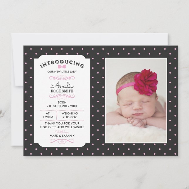 Neue Baby Girl Ankündigung/Dankeschön Karte (Vorderseite)