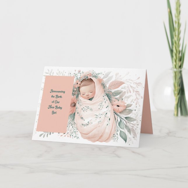Neue Baby Girl Announctions Card Peach Blume Karte (Vorderseite)