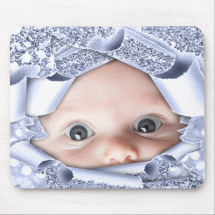 Neue Baby Girl Foto Mutter zu Blue Glitzer Mousepad