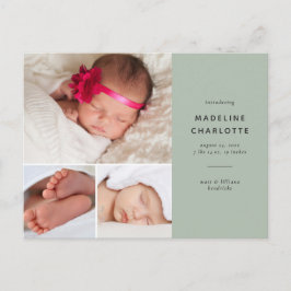 Neue Baby Green Foto Collage Geburtserklärung Postkarte