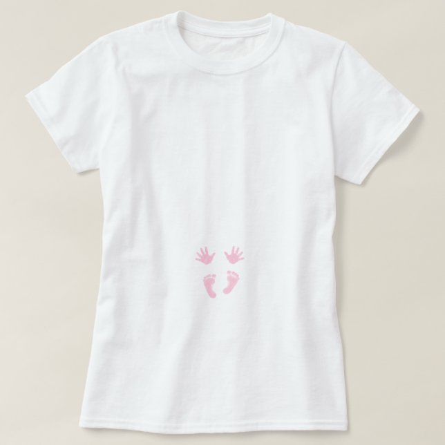 Neue Baby-Mädchen-Rosa-Hände und Füße T-Shirt (Design vorne)