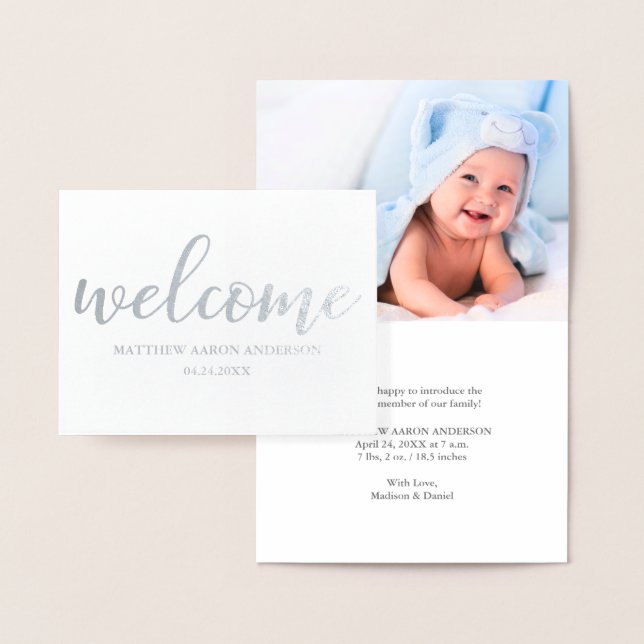 Neue Baby Modern Ankündigung Silver Foil Note Card (Anzeige)
