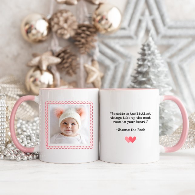Neue Baby Modern Foto Tasse mit Zitat | Neugeboren (New Baby, Newborn, First Christmas Photo Collage Mug with Quote)
