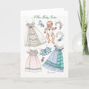 Neue Baby-Schwester Papierpuppe Grußkarte Karte