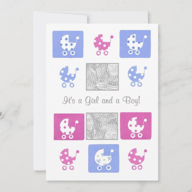 Neue Baby Twins Ankündigung Foto-Karte (Vorderseite)