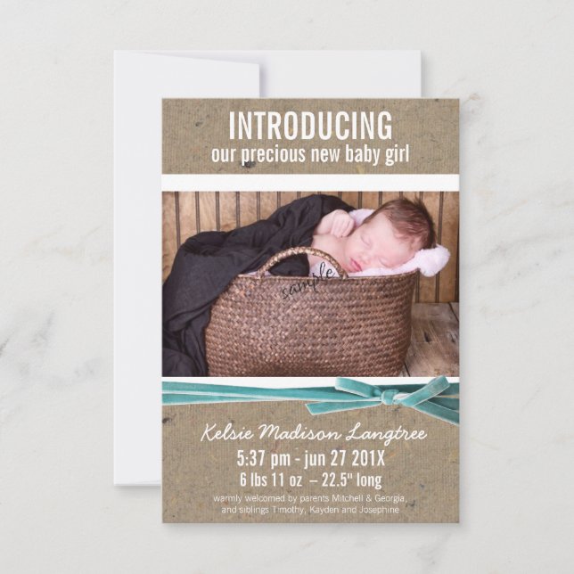 Neue Babyankündigung mit großem Foto Ankündigung (Vorderseite)