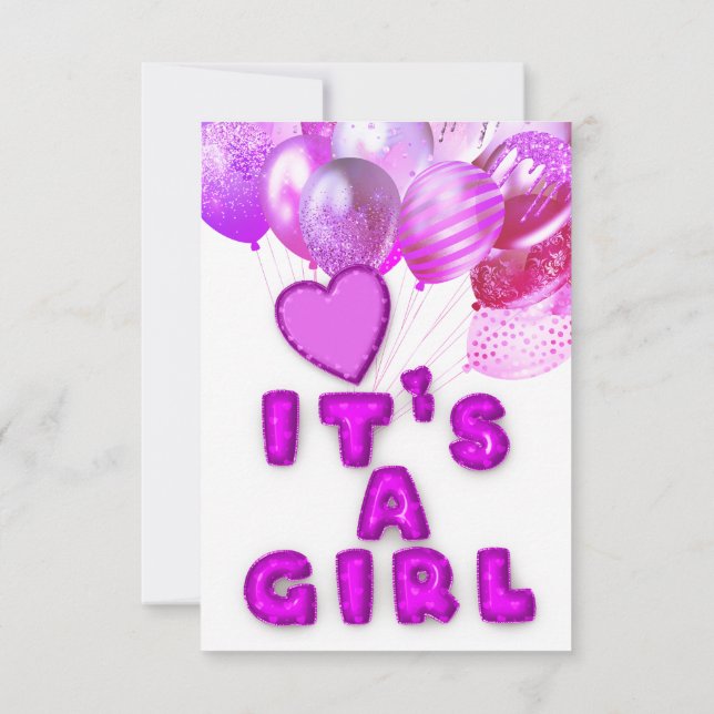 Neue Babydusche Es ist ein Girl-rosa Ballons-Holog Einladung (Rückseite)