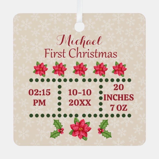 Neue Babygeburtsstatistiken Weihnachten, Geburtsan Ornament Aus Metall (Vorderseite)