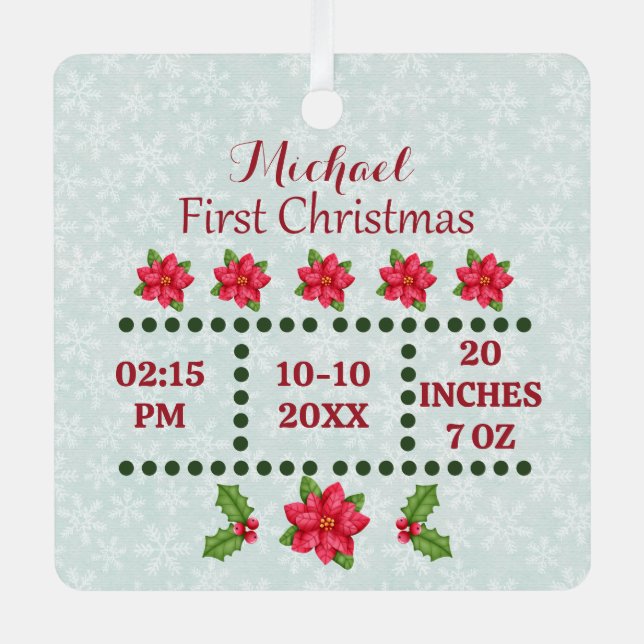 Neue Babygeburtsstatistiken Weihnachten, Geburtsan Ornament Aus Metall (Vorderseite)