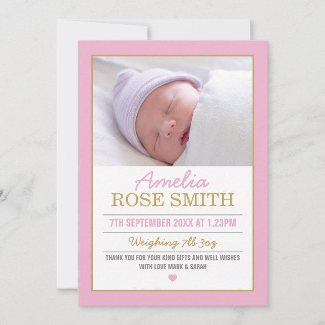 Neue Babymitteilung/danken Ihnen zu kardieren Dankeskarte (Vorderseite)