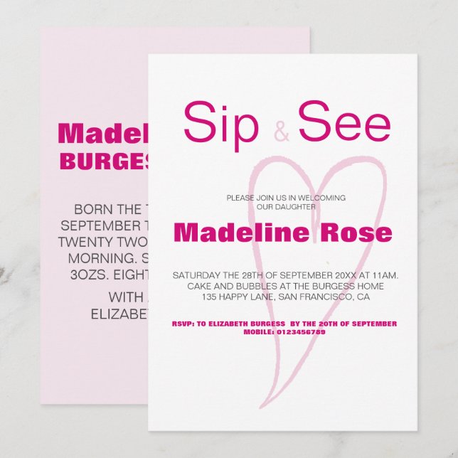 Neue Babywanne und Bild mit Statistiken Einladung (Vorne/Hinten)