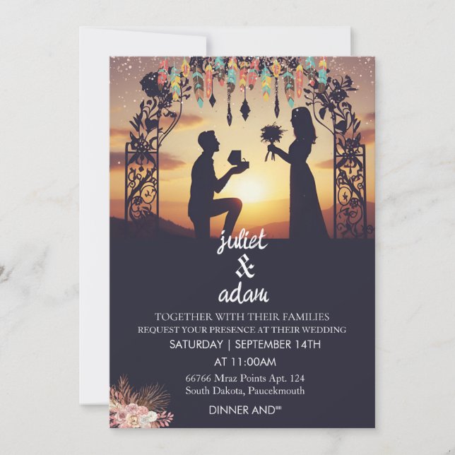 Neue boho rustikale moderne elegante Twilight Wedd Einladung (Vorderseite)