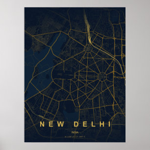 Neue Delhi Indien Stadtplan Minimales Design Poster
