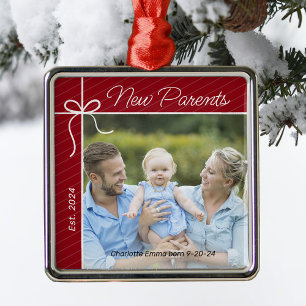 Neue Eltern Familie Erstes Weihnachtsfest Foto Ornament Aus Metall