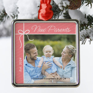 Neue Eltern Familie Erstes Weihnachtsfest Foto Ornament Aus Metall