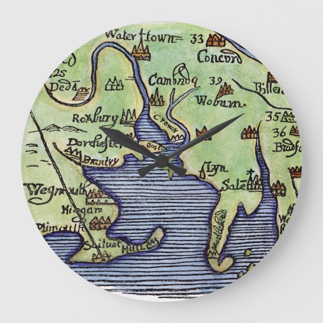 NEUE ENGLAND-KARTE 1677 GROßE WANDUHR (Vorderseite)