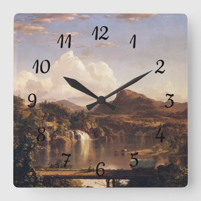 Neue England Landschaft Frederic Edwin Church Quadratische Wanduhr (Vorderseite)