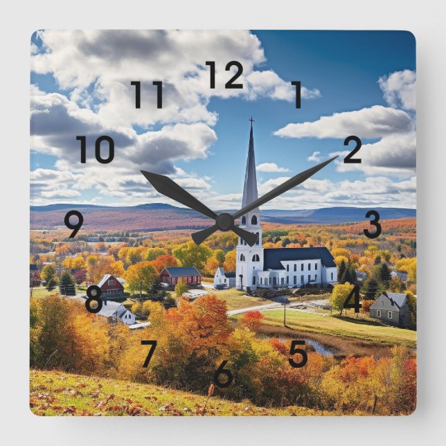 Neue England Landschaft im Herbst Quadratische Wanduhr (Vorderseite)