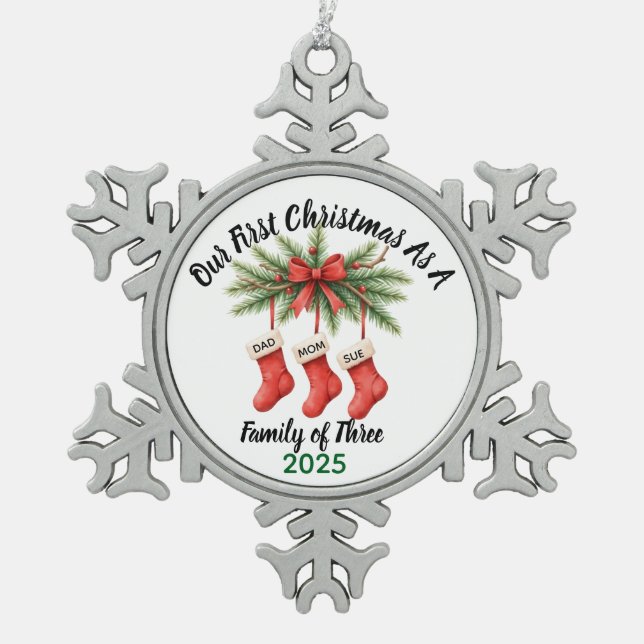 Neue Familie von 3 Ersten Weihnachtskuchen 2025 Schneeflocken Zinn-Ornament (Vorderseite)