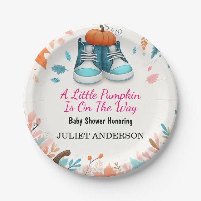 Neue Farm Pink Blue Boho Girl Boy Fall Baby Dusche Pappteller (Vorderseite)