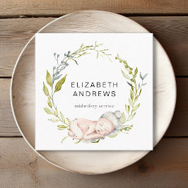 Neue Geboren-Eukalyptus-Kranz, moderne Visitenkart Quadratische Visitenkarte