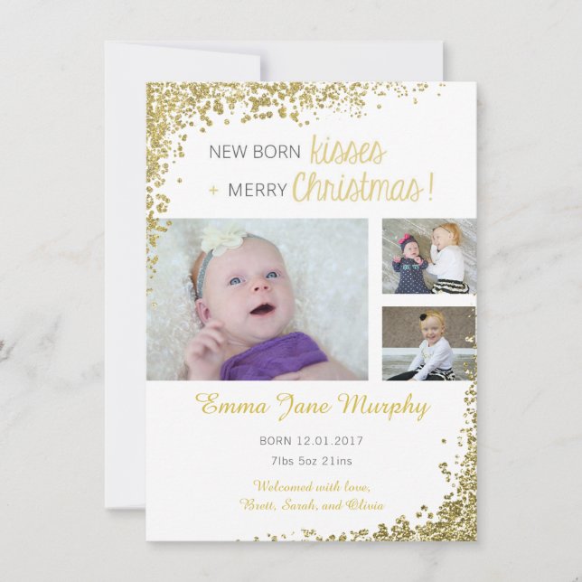 Neue Geborene Kisses Baby-Ankündigung Ankündigung (Vorderseite)