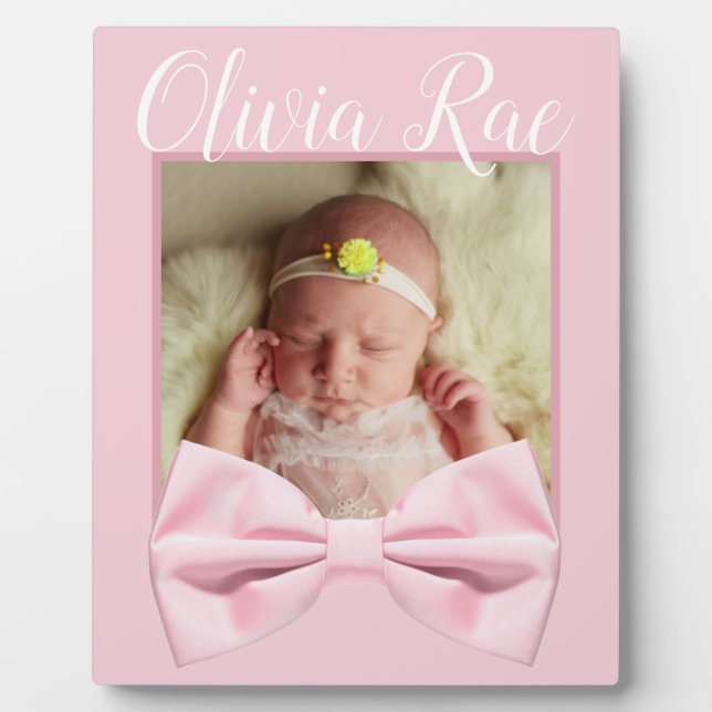 Neue Geborene Pink Bow Baby Picture Plaque Fotoplatte (Vorderseite)