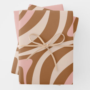 Neue Groove Retro-Abstrakte Muster Braun Pink Geschenkpapier Set