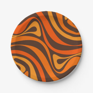 Neue Groove-Retro-Swirls abstraktes Muster 70er Or Pappteller
