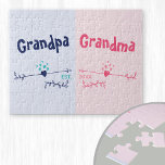 Neue Großeltern - Baby- oder Schwangerschaftsankün Puzzle<br><div class="desc">Jigsaw Puzzles sind eine lustige Art, eine Ankündigung zu machen, und dieses moderne Herz und Pfeile Design in Rosa und Blau ist ideal für neue Großeltern zu sein. Die Worte, Opa und Oma können sowohl zu Großvater, Nanna etc. personalisiert werden, um Ihre Vorliebe zu Anzug. Sie können auch das Jahr...</div>