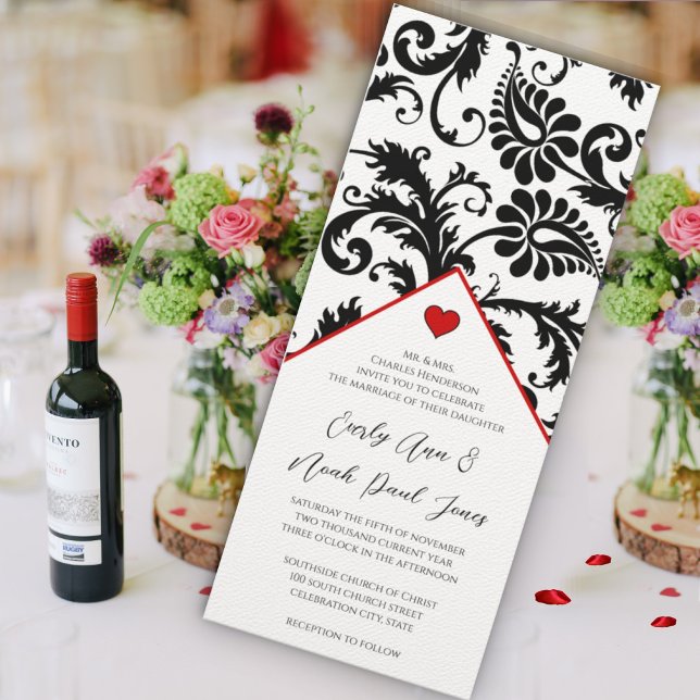 Neue Größen Black Damask Wirbel Hochzeitsfeier Einladung (Von Creator hochgeladen)