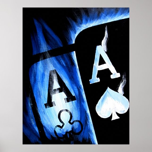 NEUE GRÖSSERE BLUE FLAMING POCKET ACES POKER ART POSTER (Vorne)