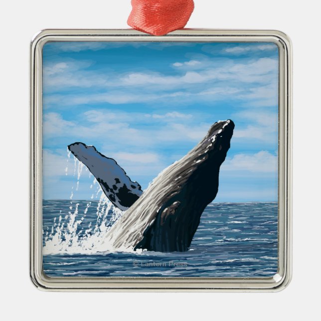 Neue HampshireHumpback Wal-Szene Silbernes Ornament (Vorne)