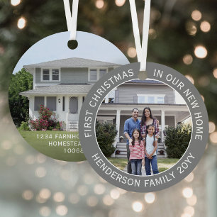 Neue Hausadresse 1. Weihnachten Einfach 2 Foto Gra Ornament Aus Metall