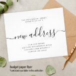 Neue Haushaltsadresse moderne Ankündigung Flyer<br><div class="desc">Einfache, elegante minimalistisch schwarz-weiß neue Adresse Handschrift Kalligraphie-Skript BUDGET erschwingliche Bewegungs-Ankündigung PAPER FLYER. Einfach mit Ihrem Text und neue Zuhause-Adresse personalisieren. BITTE LESEN SIE DIES VOR DEM KAUF! Dies ist eine preisgünstige Karte, die auf einem FLYER gedruckt wird. Bitte beachten Sie, dass das BUDGET PAPER DÜNN ist - Sie können...</div>