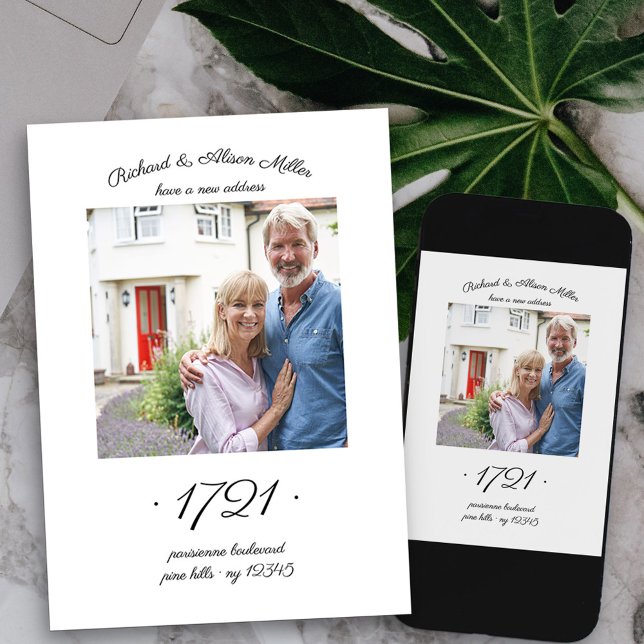 Neue Hausnummer Elegantes Foto Bewegung Ankündigung (House number new address photo moving announcement available printed or printable digital download)