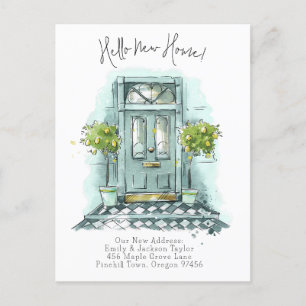 Neue Heimat - Moderne neue Adresse Wasserfarbe Tür Ankündigungspostkarte