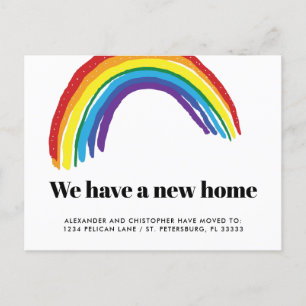 Neue Heimat Regenbogen Schwules Paar zieht ein Ankündigungspostkarte