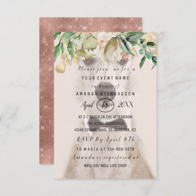 Neue Hunde Foto Blume Gold Rose Park Einladung (Vorne/Hinten)