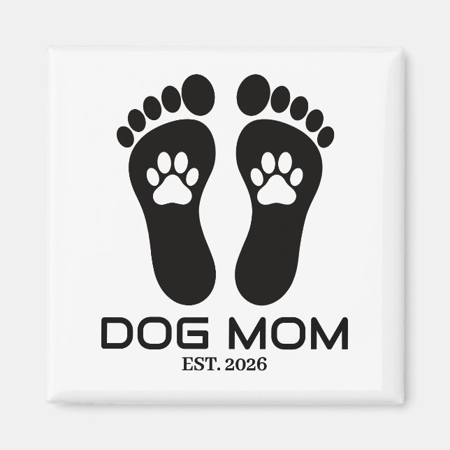 Neue Hundemutter Pfotenabdrücke Fettes Datum Magnet (Vorne)