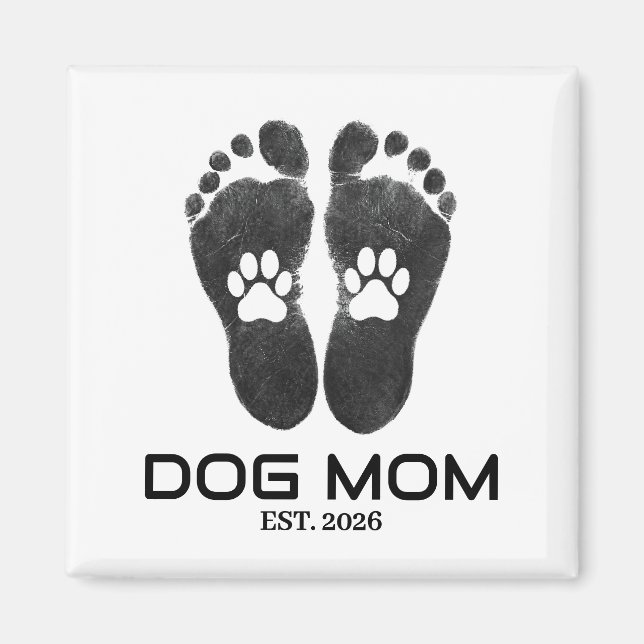 Neue Hundemutter Pfotenabdrücke Fettes Datum Magnet (Vorne)