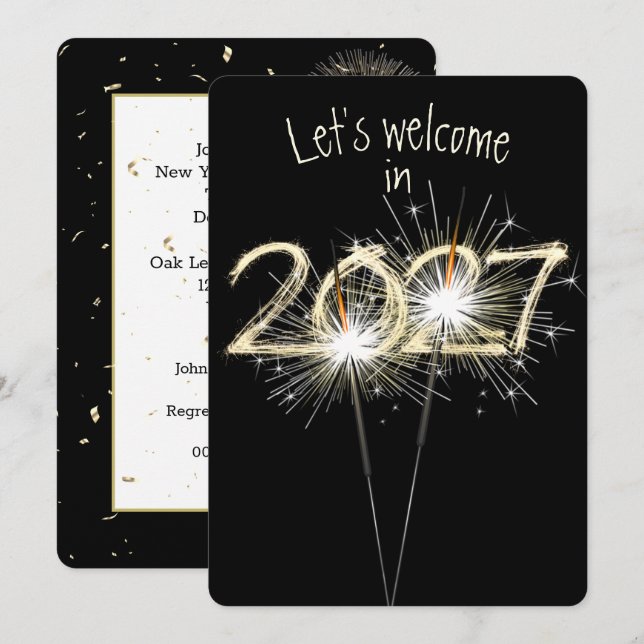 Neue Jahre 2026 Party-Sparkler Einladung (Vorne/Hinten)