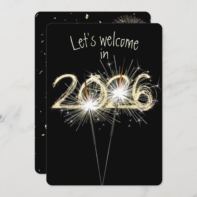 Neue Jahre 2026 Party-Sparkler Einladung (Vorne/Hinten)