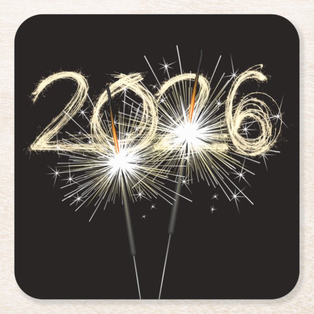Neue Jahre 2026 Party-Sparkler Rechteckiger Pappuntersetzer (Vorderseite)