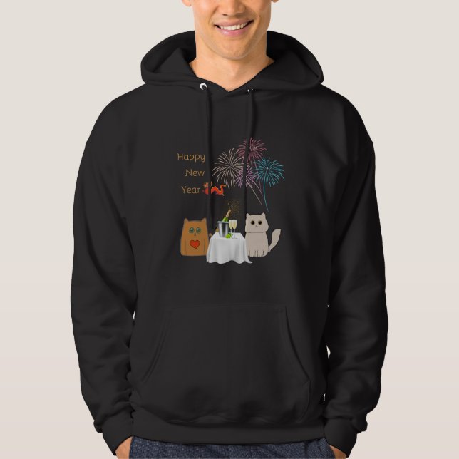Neue Jahre Feuerwerke und Katzen Elegante Feier Hoodie (Vorderseite)