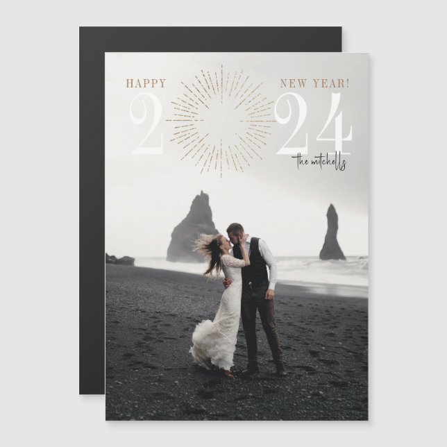 Neue Jahre Feuerwerkskörper Burst Elegantes Holida Magneteinladung (Vorne/Hinten)