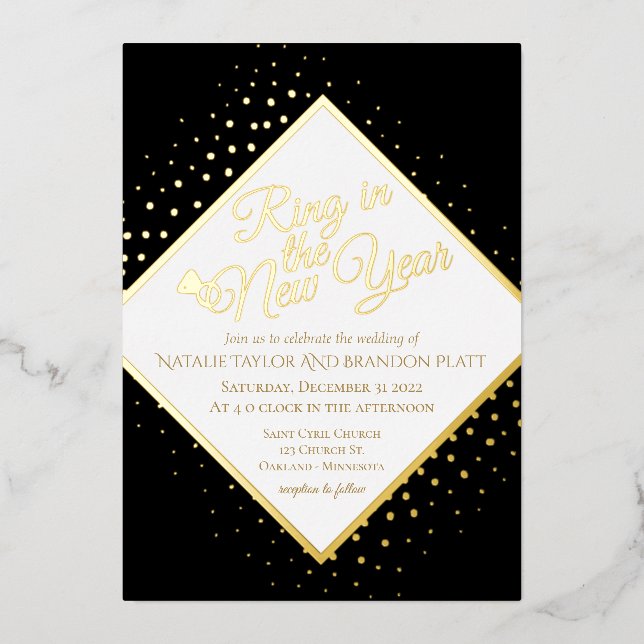 Neue Jahre Schwarz-Gold-Glitzer Hochzeitsfolie IV Folieneinladung (Vorderseite)