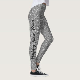 Neue Jahre Silberner Glitzer Party Mode Frauen Leggings