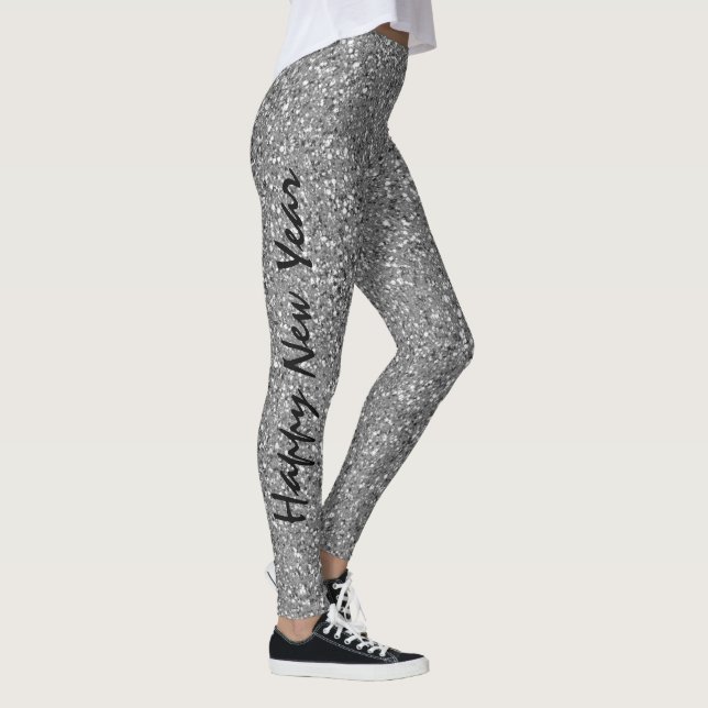 Neue Jahre Silberner Glitzer Party Mode Frauen Leggings (Rechts)