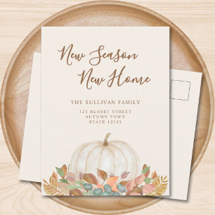 Neue Jahreszeit Neue Zuhause Fall Pumpkin Moving Ankündigungspostkarte